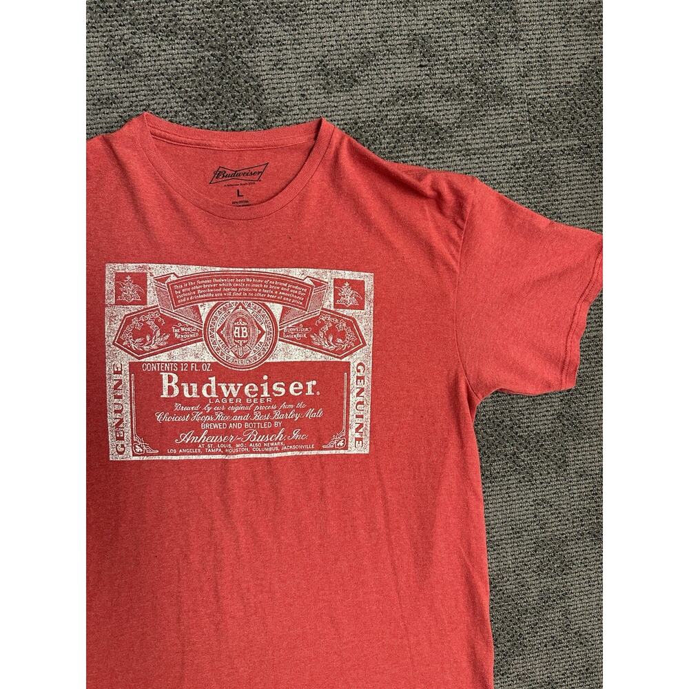 Budweiser 2018 Beer Graphic T Shirt Mens Large Red Label Logo SS Tee Top Gray